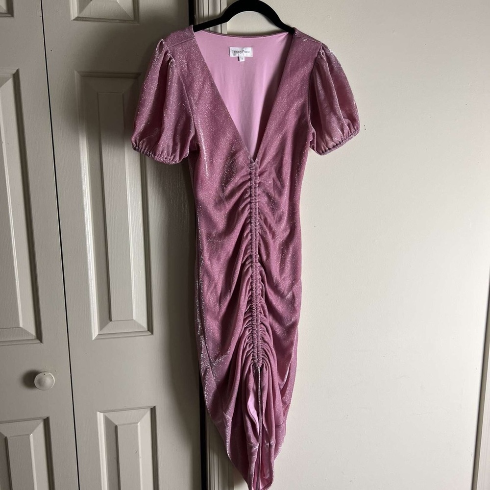 Pink Privacy Please Ruched Drawstring Sylvie Mini Cleavage Dress Small - Picture 5 of 9